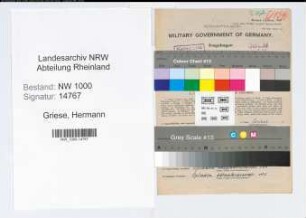 Entnazifizierung Hermann Griese, geb. 09.03.1915 (Arbeiter)