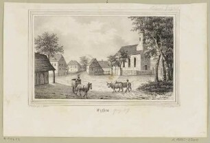 Ortsansicht mit Kirche von Eytra (Leipzig-Eytra, 1980er Jahre dem Braunkohletagebau zum Opfer gefallen) südwestlich von Leipzig, aus Sachsens Kirchen-Galerie von Hermann Schmidt, Band 6