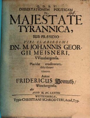 Diss. polit. de maiestate tyrannica