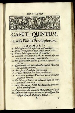 Caput Quintum. De Causa Finalis Privilegiorum.