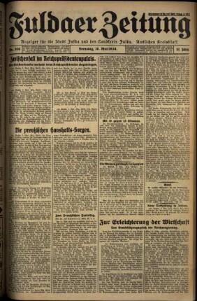Erste Ausgabe vom Samstag, den 10. Mai 1930.
