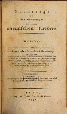 Nachträge zu den Grundzügen der neuern chemischen Theorie