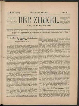 Nr. 10. Wien, am 15. October 1882.