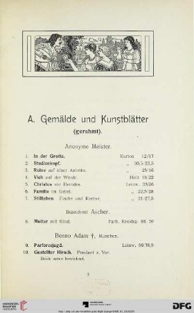 Gemälde und Kunstblätter (Nr. 1-197)