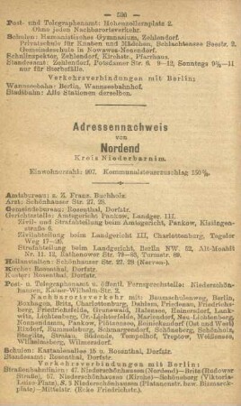 Adressennachweis von Nordend. Kreis Niederbarnim