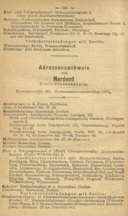 Adressennachweis von Nordend. Kreis Niederbarnim