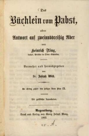 Das Büchlein vom Pabst, oder Antwort auf zweiunddreißig Aber