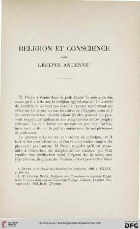 Religion et conscience dans l'Égypte ancienne