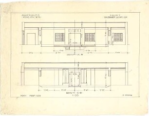 Pfann, Paul; München - Theresienhöhe; Ausstellung München 1908 - Halle I., Großer Lichthof (Schnitte)
