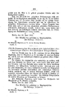 Bestimmung der Eigenschaft als einheimischer oder auswärtiger Schüler bei städtischen Bürgerschulen : [V. Elementarschulwesen]