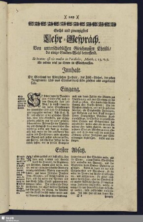 Sechs und zwantzigstes Lehr-Gespräch. Von unterschiedlichen Gleichnussen Christi, die ewige Gnaden-Wahl betreffend