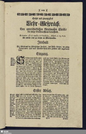 Sechs und zwantzigstes Lehr-Gespräch. Von unterschiedlichen Gleichnussen Christi, die ewige Gnaden-Wahl betreffend