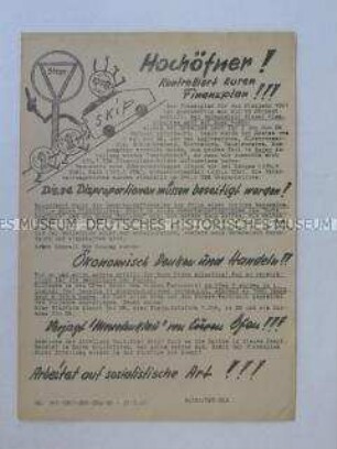 Hektografiertes Propagandaflugblatt aus dem EKO zur Planerfüllung