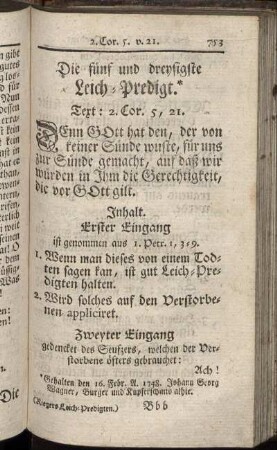 Die fünf und dreysigste Leich-Predigt.