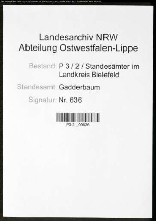 Sterberegister Standesamt Gadderbaum