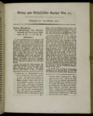 Beilage zum Westphälischen Anzeiger Nro. 80. Dienstags den 7sten Oktober 1800.