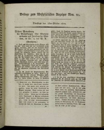 Beilage zum Westphälischen Anzeiger Nro. 80. Dienstags den 7sten Oktober 1800.