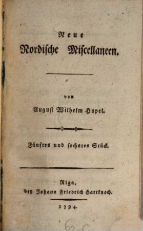 Neue nordische Miscellaneen. 5/6. 1794