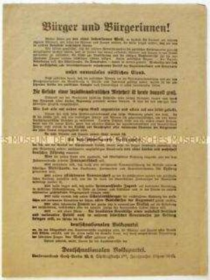 Aufruf der Deutschnationalen Volkspartei zur Berliner Stadtverordnetenwahl 1919