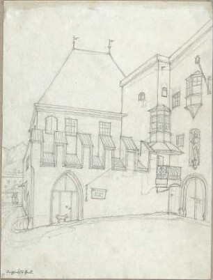 Hoffstadt, Friedrich; Kassette 2: Mappe II.5, Wohnhäuser (1123-1141) - Rathaus in Hall (Perspektive)