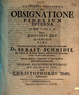 Disp. theol. de obsignatione fidelium interna