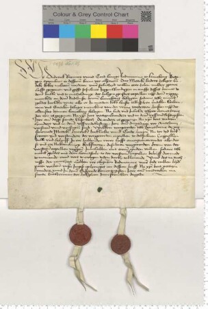 Die Ratsmannen Diderik Bromes und Cord Lange bezeugen, dass Metteke Luders, Witwe des Ludeke Peters, der Heiligengeistkapelle eine Hausrente schenkt.