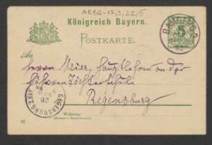 Brief von Kurt E. Harz an Regensburgische Botanische Gesellschaft