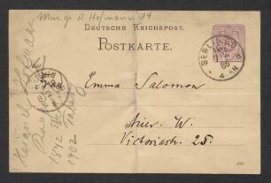Postkarte an Emma Salomon : 07.02.1886