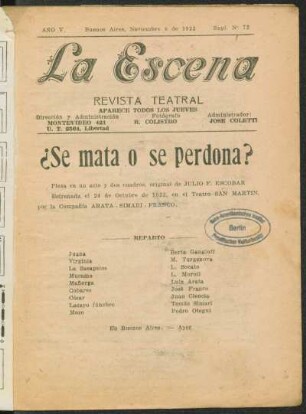 ¿Se mata o se perdona? : pieza en un acto y dos cuadros