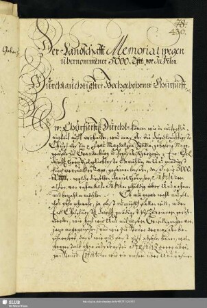 Der Landschafft Memorial wegen übernommener 5 000 Thlr vor Juvelen; dat. Dreßden, 8.4.1661