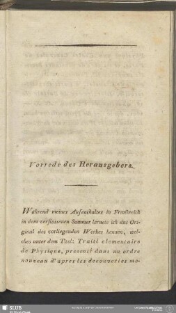 Vorrede des Herausgebers