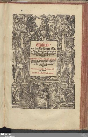 Egesippi/|| des Hochberhümten Für=||trefflichen Christlichen Geschichtschrei=||bers/ fünff Bücher: Vom Jüdischen Krieg/|| vnd endlicher zerstörung der Herrlichen || vnd gewaltigen Statt Je=||rusalem.|| Jetz newlich auß dem Latein auffs trewlichest || verteutschet ... [v. (Conradus Lautenbach.||)]