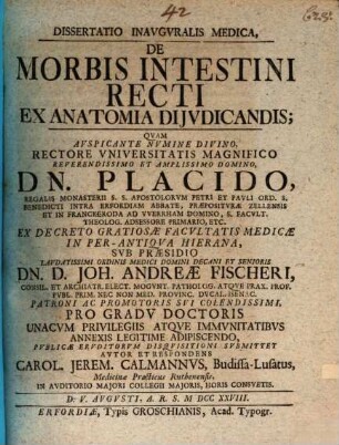 Diss. inaug. med. de morbis intestini recti ex anatomica diiudicandis
