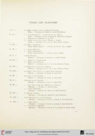 Table des planches
