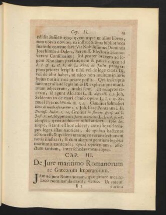 Cap. III. De Iure maritimo Romanorum ac Graecorum Imperatorum.