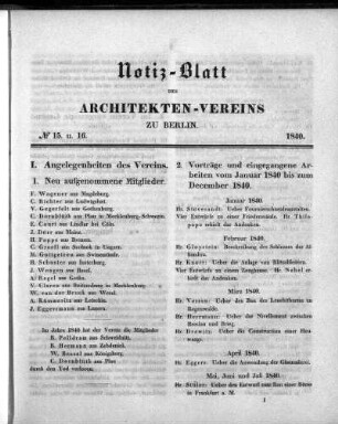 1840: Notizblatt des Architekten-Vereins zu Berlin