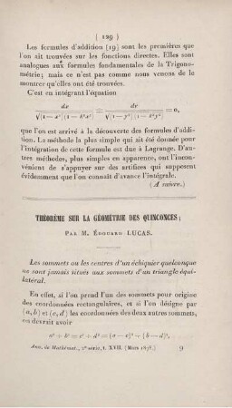 Théorème sur la géométrie des quinconces.