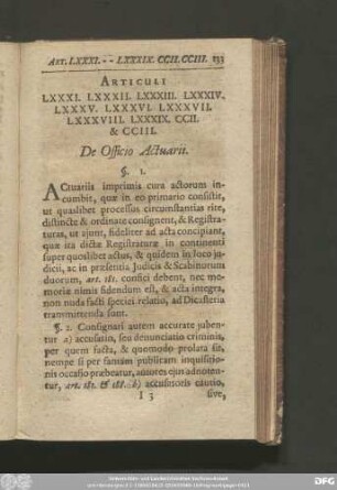 Articuli LXXXI. LXXXII. LXXXIII. LXXXIV. LXXXV. LXXXVI. LXXXVII. LXXXVIII. LXXXIX. CCII. & CCIII. De Officio Actuarii.