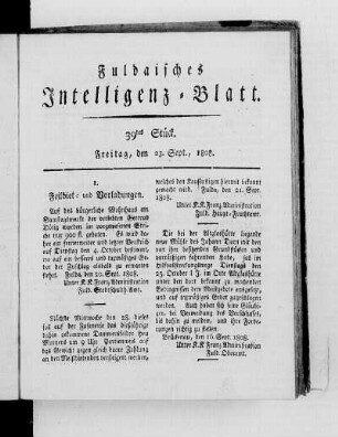 39tes Stück, Ausgabe vom 23. Sept. 1808