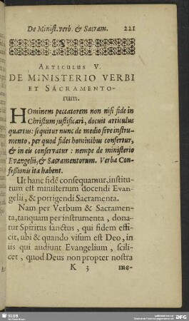 Articulus V. De Ministerio Verbi & Sacramentorum