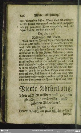 Vierte Abtheilung. Von allerley wilden und zahmen Fleisch, wie auch wildem und zahmen Flügelwerk
