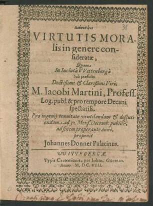 Diaskepsis Virtutis Moralis in genere consideratae