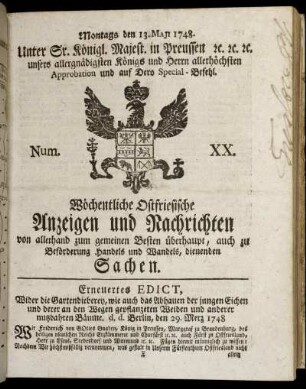 Num. XX. Montags den 13. Maji 1748.
