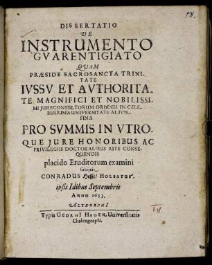 Dissertatio De Instrumento Guarentigiato