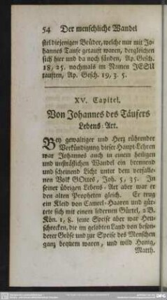 XV.Capitel. Von Johannes des Täufers Lebens-Art