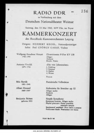 Radio DDR [...] Kammerkonzert des Rundfunk-Kammerorchesters Leipzig