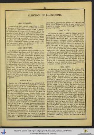 Almanach de l'Agronome.