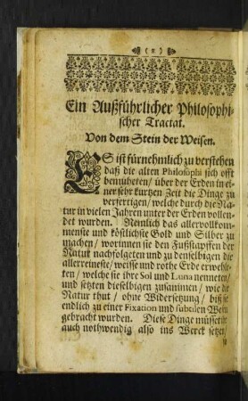 Ein Außführlicher Philosophischer Tractat. Von dem Stein der Weisen.