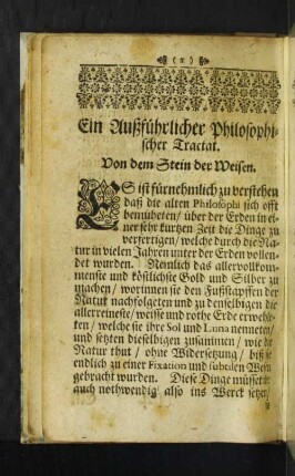 Ein Außführlicher Philosophischer Tractat. Von dem Stein der Weisen.