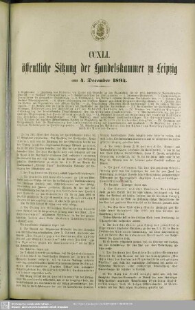 CCXLI. öffentliche Sitzung der Handelskammer zu Leipzig am 4. December 1894